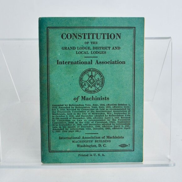 Constitution Grand Lodge District Local International Association of Machinists - Picture 1 of 3
